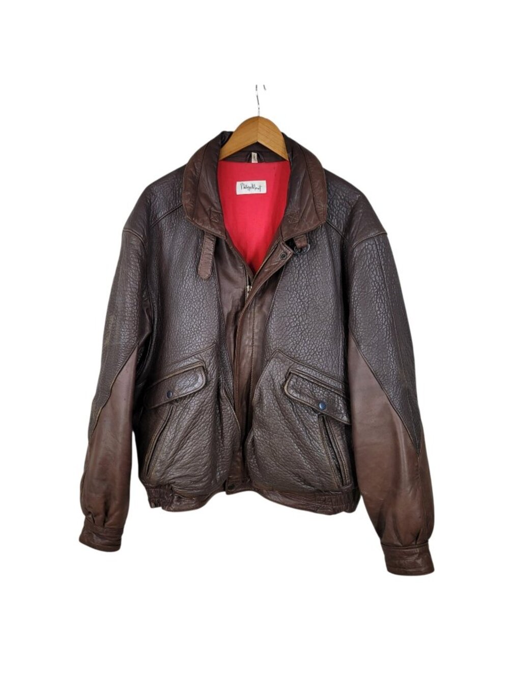 Mens Vintage Leather Jacket Brown Distressed Bomber Aviator Coat 46 Large XL
